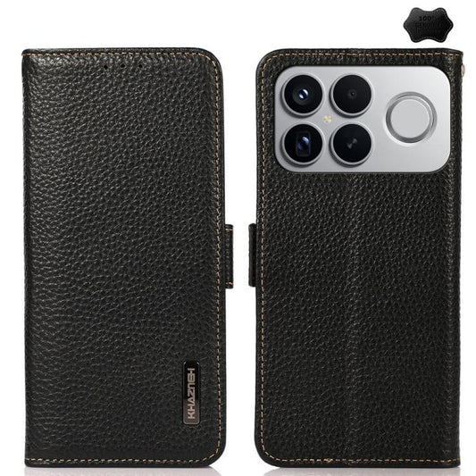 KHAZNEH Side-Magnetic Litchi Genuine Leather RFID Phone Case, For Redmi K90 Pro Max/Poco F8 Ultra, For Redmi K90/Poco F8 Pro, For Redmi Note 15 Pro+ 5G Global 163.3mm, For Redmi Note 15 Pro 5G Global 163.6mm, For Redmi Note 15 5G Global 164mm����������...