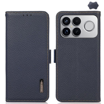 KHAZNEH Side-Magnetic Litchi Genuine Leather RFID Phone Case, For Redmi Turbo 5 Max 5G / Poco X8 Pro Max 5G, For Redmi Turbo 5 5G / Poco X8 Pro 5G, For Redmi Note 15 Pro+ 5G Global 163.3mm, For Redmi Note 15 5G Global 164mm                             ...