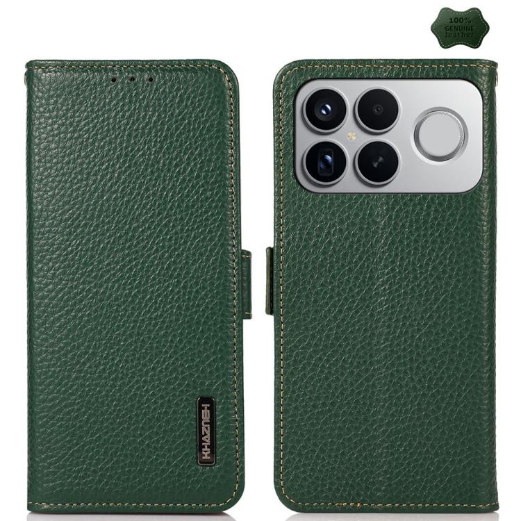 KHAZNEH Side-Magnetic Litchi Genuine Leather RFID Phone Case, For Redmi Turbo 5 Max 5G / Poco X8 Pro Max 5G, For Redmi Turbo 5 5G / Poco X8 Pro 5G, For Redmi Note 15 Pro+ 5G Global 163.3mm, For Redmi Note 15 5G Global 164mm                             ...