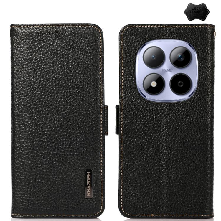 KHAZNEH Side-Magnetic Litchi Genuine Leather RFID Phone Case, For Redmi Turbo 5 Max 5G / Poco X8 Pro Max 5G, For Redmi Turbo 5 5G / Poco X8 Pro 5G, For Redmi Note 15 Pro+ 5G Global 163.3mm, For Redmi Note 15 5G Global 164mm                             ...