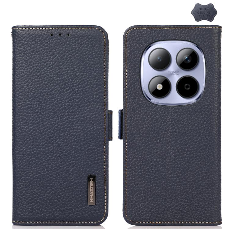 KHAZNEH Side-Magnetic Litchi Genuine Leather RFID Phone Case, For Redmi Turbo 5 Max 5G / Poco X8 Pro Max 5G, For Redmi Turbo 5 5G / Poco X8 Pro 5G, For Redmi Note 15 Pro+ 5G Global 163.3mm, For Redmi Note 15 5G Global 164mm                             ...