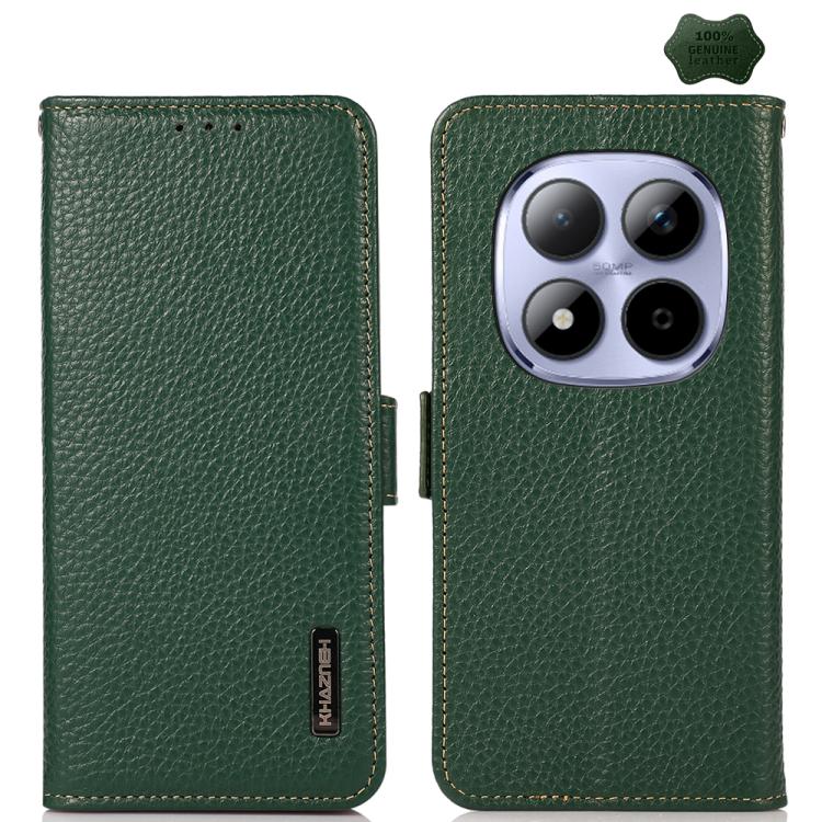 KHAZNEH Side-Magnetic Litchi Genuine Leather RFID Phone Case, For Redmi Turbo 5 Max 5G / Poco X8 Pro Max 5G, For Redmi Turbo 5 5G / Poco X8 Pro 5G, For Redmi Note 15 Pro+ 5G Global 163.3mm, For Redmi Note 15 5G Global 164mm                             ...