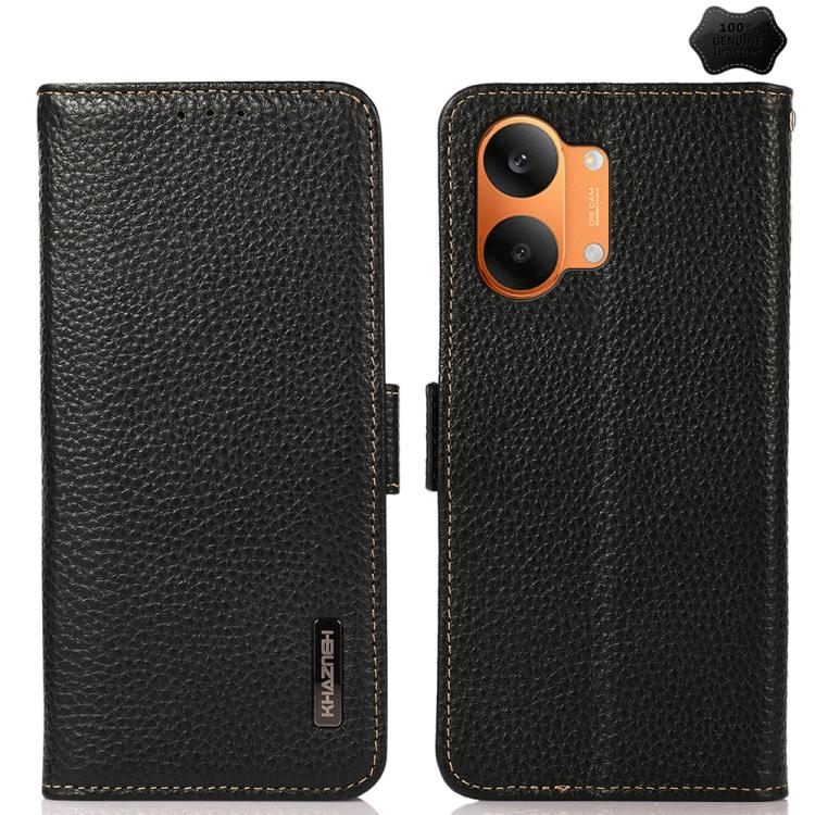 KHAZNEH Side-Magnetic Litchi Genuine Leather RFID Phone Case, For Redmi Turbo 5 Max 5G / Poco X8 Pro Max 5G, For Redmi Turbo 5 5G / Poco X8 Pro 5G, For Redmi Note 15 Pro+ 5G Global 163.3mm, For Redmi Note 15 5G Global 164mm                             ...