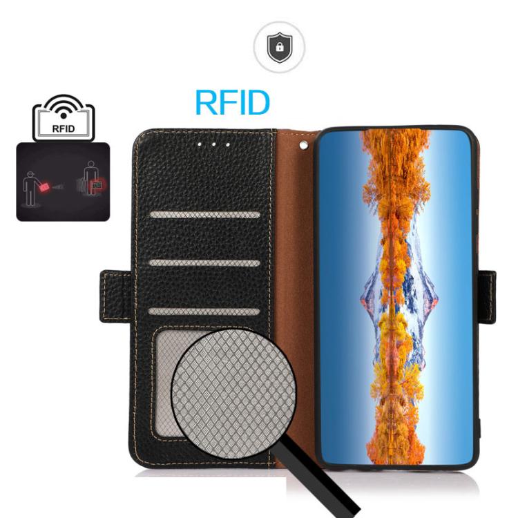 KHAZNEH Side-Magnetic Litchi Genuine Leather RFID Phone Case, For Redmi Turbo 5 Max 5G / Poco X8 Pro Max 5G, For Redmi Turbo 5 5G / Poco X8 Pro 5G, For Redmi Note 15 Pro+ 5G Global 163.3mm, For Redmi Note 15 5G Global 164mm                             ...