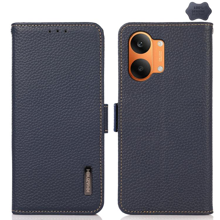 KHAZNEH Side-Magnetic Litchi Genuine Leather RFID Phone Case, For Redmi Turbo 5 Max 5G / Poco X8 Pro Max 5G, For Redmi Turbo 5 5G / Poco X8 Pro 5G, For Redmi Note 15 Pro+ 5G Global 163.3mm, For Redmi Note 15 5G Global 164mm                             ...