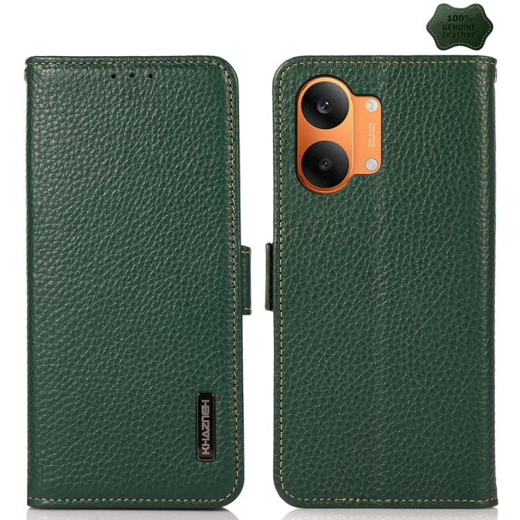 KHAZNEH Side-Magnetic Litchi Genuine Leather RFID Phone Case, For Redmi Turbo 5 Max 5G / Poco X8 Pro Max 5G, For Redmi Turbo 5 5G / Poco X8 Pro 5G, For Redmi Note 15 Pro+ 5G Global 163.3mm, For Redmi Note 15 5G Global 164mm                             ...