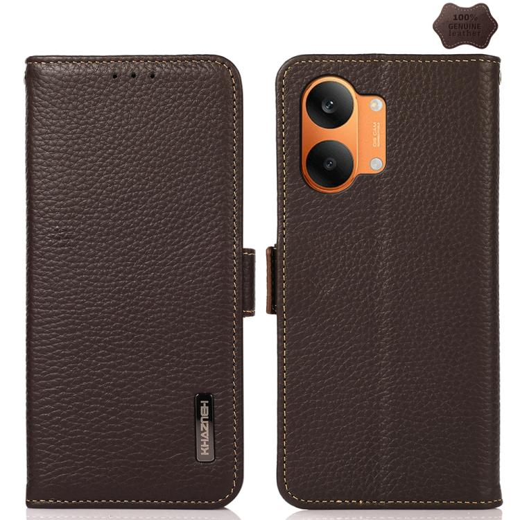 KHAZNEH Side-Magnetic Litchi Genuine Leather RFID Phone Case, For Redmi Turbo 5 Max 5G / Poco X8 Pro Max 5G, For Redmi Turbo 5 5G / Poco X8 Pro 5G, For Redmi Note 15 Pro+ 5G Global 163.3mm, For Redmi Note 15 5G Global 164mm                             ...