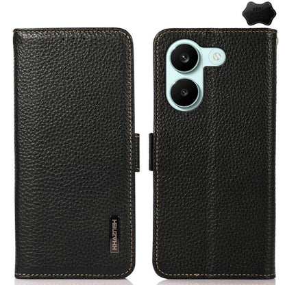 KHAZNEH Side-Magnetic Litchi Genuine Leather RFID Phone Case, For Redmi Turbo 5 Max 5G / Poco X8 Pro Max 5G, For Redmi Turbo 5 5G / Poco X8 Pro 5G, For Redmi Note 15 Pro+ 5G Global 163.3mm, For Redmi Note 15 5G Global 164mm                             ...