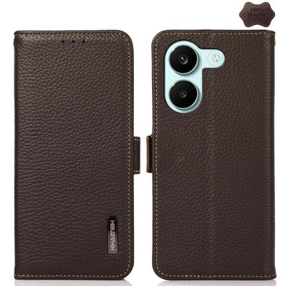 KHAZNEH Side-Magnetic Litchi Genuine Leather RFID Phone Case, For Redmi Turbo 5 Max 5G / Poco X8 Pro Max 5G, For Redmi Turbo 5 5G / Poco X8 Pro 5G, For Redmi Note 15 Pro+ 5G Global 163.3mm, For Redmi Note 15 5G Global 164mm                             ...