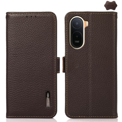 KHAZNEH Side-Magnetic Litchi Genuine Leather RFID Phone Case, For Redmi A7 Pro 171mm / Poco C85x 5G, For Redmi Turbo 5 Max 5G / Poco X8 Pro Max 5G, For Redmi Turbo 5 5G / Poco X8 Pro 5G, For Redmi Note 15 Pro+ 5G Global 163.3mm                         ...