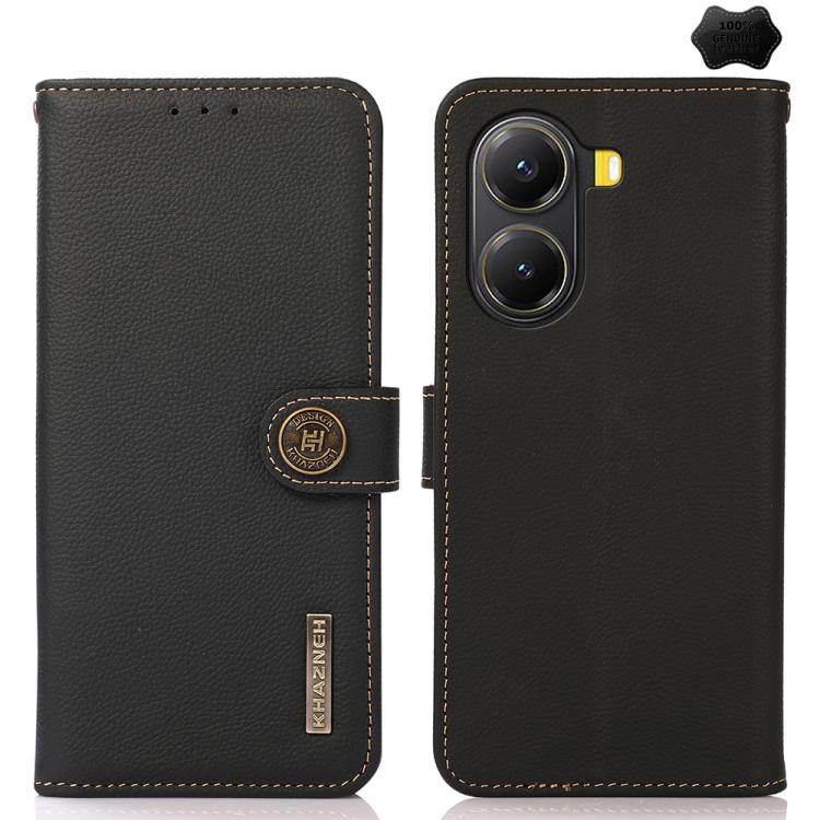 KHAZNEH Custer Texture RFID Genuine Leather Phone Case, For Redmi Note 15 Pro 5G Global 163.6mm, For Redmi 13x, For Redmi Note 14S 4G, For Redmi Turbo 4 Pro, For Redmi Turbo 4, For Redmi Note 14 5G, For Redmi Note 14 Pro 5G, For Redmi 14C 4G