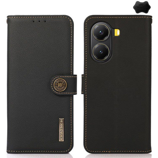 KHAZNEH Custer Texture RFID Genuine Leather Phone Case, For Redmi Turbo 4, For Redmi Note 14 5G, For Redmi Note 14 Pro 5G, For Redmi 14C 4G, For Redmi 13 4G
