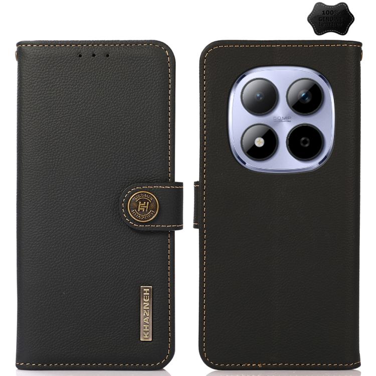 KHAZNEH Custer Texture RFID Genuine Leather Phone Case, For Redmi K90 Pro Max/Poco F8 Ultra, For Redmi K90/Poco F8 Pro, For Redmi Note 15 Pro+ 5G Global 163.3mm, For Redmi Note 15 Pro 5G Global 163.6mm, For Redmi Note 15 5G Global 164mm, For Redmi 13x�...