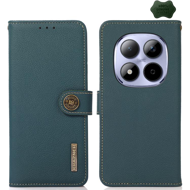 KHAZNEH Custer Texture RFID Genuine Leather Phone Case, For Redmi Note 15 Pro 5G Global 163.6mm, For Redmi 13x, For Redmi Note 14S 4G, For Redmi Turbo 4 Pro, For Redmi Turbo 4, For Redmi Note 14 5G, For Redmi Note 14 Pro 5G, For Redmi 14C 4G