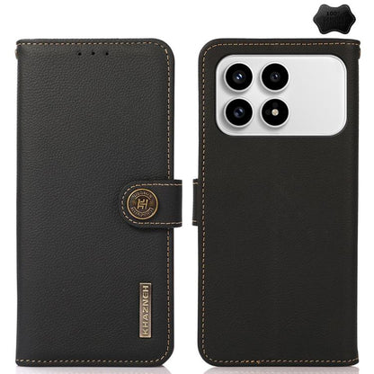 KHAZNEH Custer Texture RFID Genuine Leather Phone Case, For Redmi A7 Pro 171mm / Poco C85x 5G, For Redmi Turbo 5 Max / Poco X8 Pro Max, For Redmi Turbo 5 5G / Poco X8 Pro 5G, For Redmi Note 15 Pro+ 5G Global 163.3mm, For Redmi Note 15 5G Global 164mm  ...