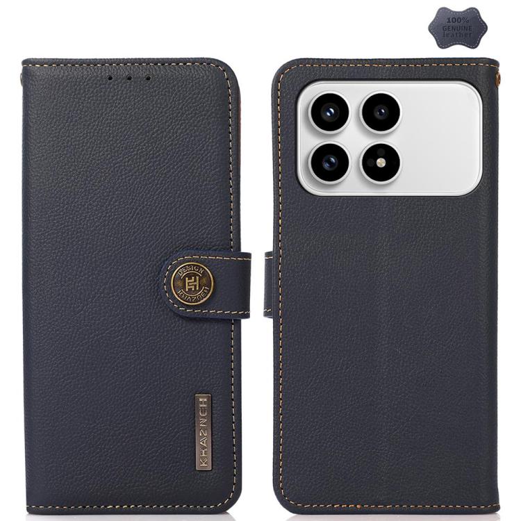 KHAZNEH Custer Texture RFID Genuine Leather Phone Case, For Redmi A7 Pro 171mm / Poco C85x 5G, For Redmi Turbo 5 Max / Poco X8 Pro Max, For Redmi Turbo 5 5G / Poco X8 Pro 5G, For Redmi Note 15 Pro+ 5G Global 163.3mm, For Redmi Note 15 5G Global 164mm  ...