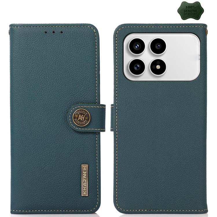 KHAZNEH Custer Texture RFID Genuine Leather Phone Case, For Redmi A7 Pro 171mm / Poco C85x 5G, For Redmi Turbo 5 Max / Poco X8 Pro Max, For Redmi Turbo 5 5G / Poco X8 Pro 5G, For Redmi Note 15 Pro+ 5G Global 163.3mm, For Redmi Note 15 5G Global 164mm  ...