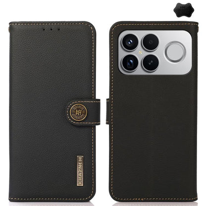 KHAZNEH Custer Texture RFID Genuine Leather Phone Case, For Redmi K90 Pro Max/Poco F8 Ultra, For Redmi K90/Poco F8 Pro, For Redmi Note 15 Pro+ 5G Global 163.3mm, For Redmi Note 15 Pro 5G Global 163.6mm, For Redmi Note 15 5G Global 164mm, For Redmi 13x�...