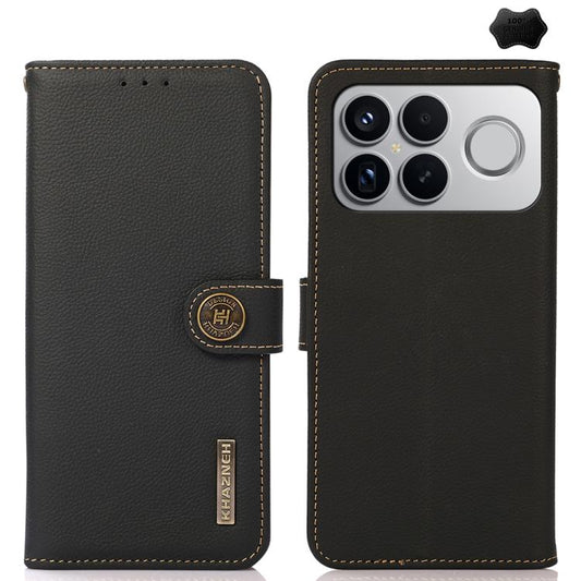 KHAZNEH Custer Texture RFID Genuine Leather Phone Case, For Redmi K90 Pro Max/Poco F8 Ultra, For Redmi K90/Poco F8 Pro, For Redmi Note 15 Pro+ 5G Global 163.3mm, For Redmi Note 15 Pro 5G Global 163.6mm, For Redmi Note 15 5G Global 164mm, For Redmi 13x�...