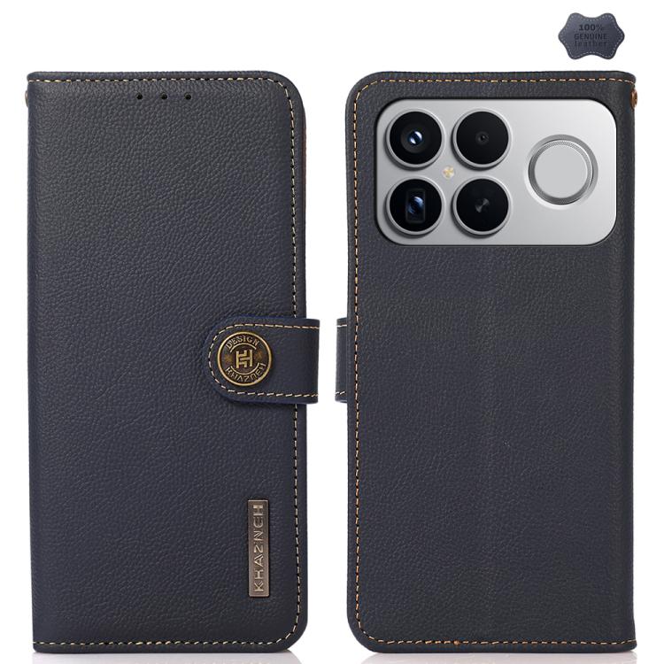 KHAZNEH Custer Texture RFID Genuine Leather Phone Case, For Redmi K90 Pro Max/Poco F8 Ultra, For Redmi K90/Poco F8 Pro, For Redmi Note 15 Pro+ 5G Global 163.3mm, For Redmi Note 15 Pro 5G Global 163.6mm, For Redmi Note 15 5G Global 164mm, For Redmi 13x�...