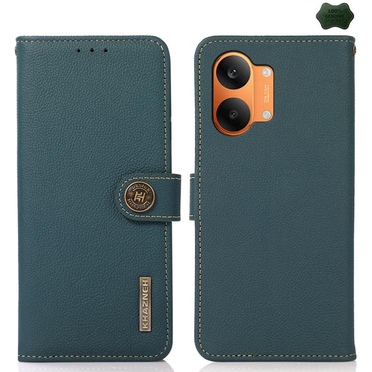KHAZNEH Custer Texture RFID Genuine Leather Phone Case, For Redmi A7 Pro 171mm / Poco C85x 5G, For Redmi Turbo 5 Max / Poco X8 Pro Max, For Redmi Turbo 5 5G / Poco X8 Pro 5G, For Redmi Note 15 Pro+ 5G Global 163.3mm, For Redmi Note 15 5G Global 164mm  ...