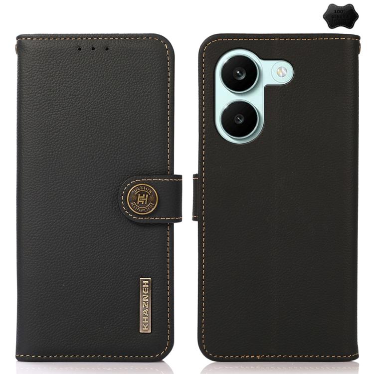 KHAZNEH Custer Texture RFID Genuine Leather Phone Case, For Redmi A7 Pro 171mm / Poco C85x 5G, For Redmi Turbo 5 Max / Poco X8 Pro Max, For Redmi Turbo 5 5G / Poco X8 Pro 5G, For Redmi Note 15 Pro+ 5G Global 163.3mm, For Redmi Note 15 5G Global 164mm  ...