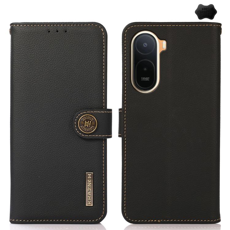 KHAZNEH Custer Texture RFID Genuine Leather Phone Case, For Redmi A7 Pro 171mm / Poco C85x 5G, For Redmi Turbo 5 Max / Poco X8 Pro Max, For Redmi Turbo 5 5G / Poco X8 Pro 5G, For Redmi Note 15 Pro+ 5G Global 163.3mm, For Redmi Note 15 5G Global 164mm  ...