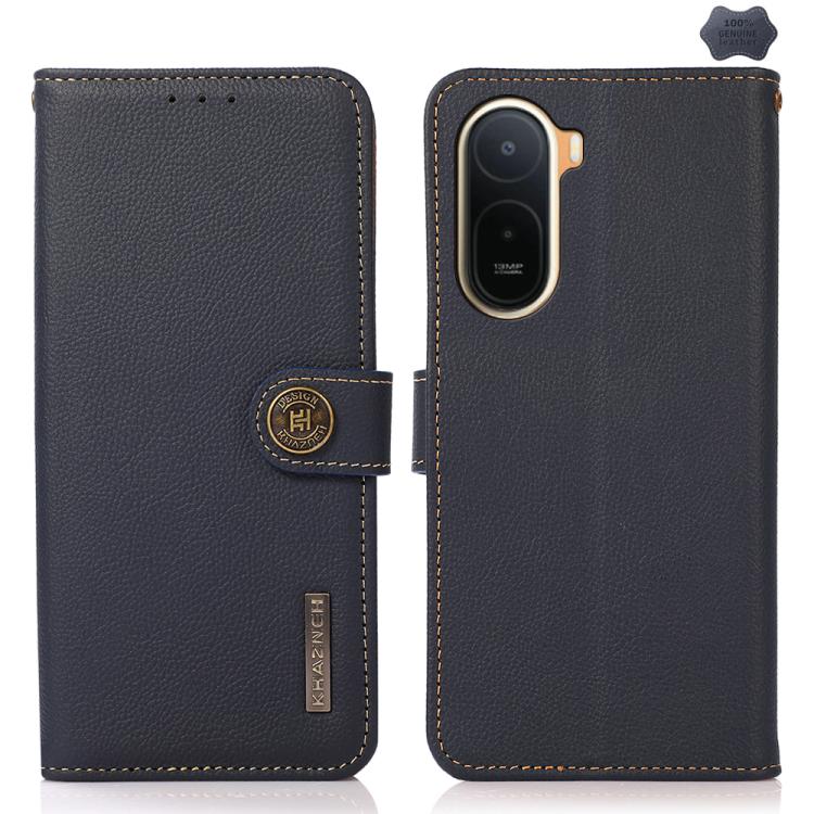 KHAZNEH Custer Texture RFID Genuine Leather Phone Case, For Redmi A7 Pro 171mm / Poco C85x 5G, For Redmi Turbo 5 Max / Poco X8 Pro Max, For Redmi Turbo 5 5G / Poco X8 Pro 5G, For Redmi Note 15 Pro+ 5G Global 163.3mm, For Redmi Note 15 5G Global 164mm  ...