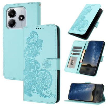 Datura Flower Embossed Flip Leather Phone Case, For Redmi Note 14 4G 163.25mm, For Redmi Note 14 5G, For Redmi Note 14 Pro+ 5G