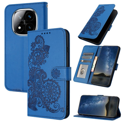 Datura Flower Embossed Flip Leather Phone Case, For Redmi Note 14 4G 163.25mm, For Redmi Note 14 5G, For Redmi Note 14 Pro+ 5G