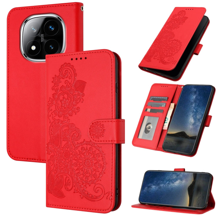 Datura Flower Embossed Flip Leather Phone Case, For Redmi Note 14 4G 163.25mm, For Redmi Note 14 5G, For Redmi Note 14 Pro+ 5G
