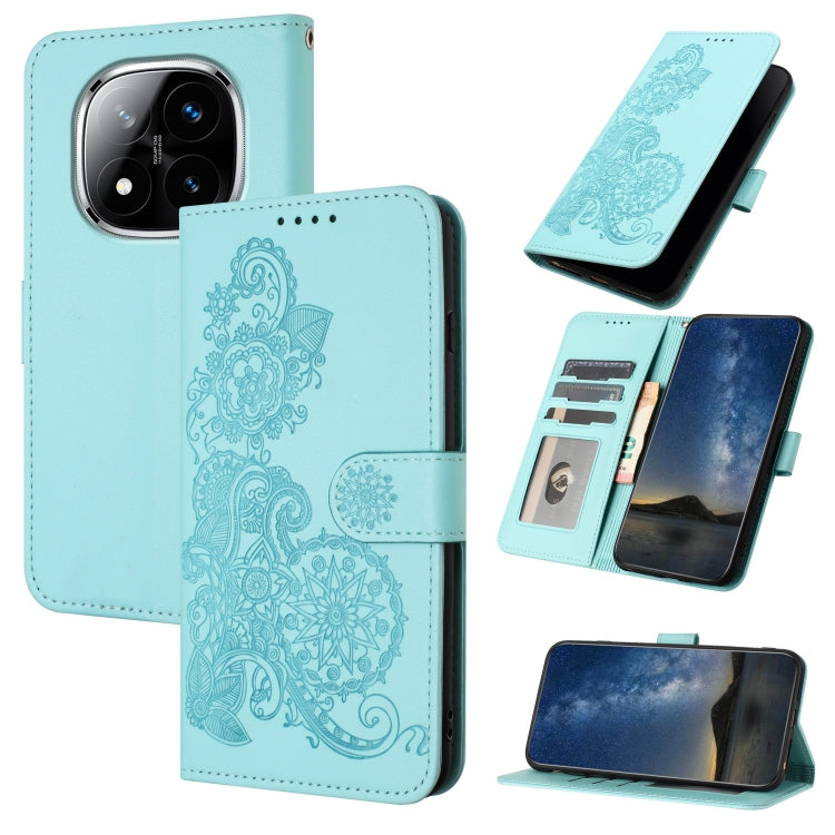 Datura Flower Embossed Flip Leather Phone Case, For Redmi Note 14 4G 163.25mm, For Redmi Note 14 5G, For Redmi Note 14 Pro+ 5G