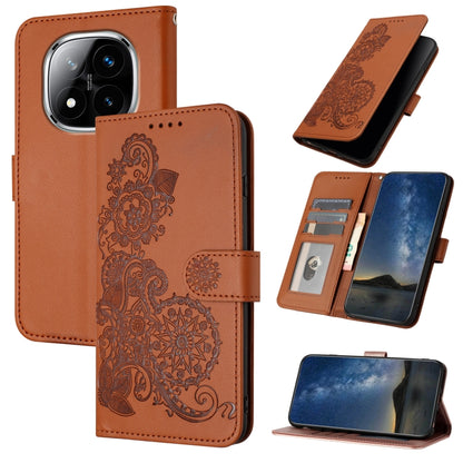 Datura Flower Embossed Flip Leather Phone Case, For Redmi Note 14 4G 163.25mm, For Redmi Note 14 5G, For Redmi Note 14 Pro+ 5G