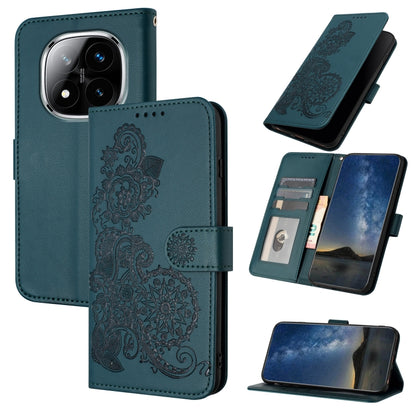 Datura Flower Embossed Flip Leather Phone Case, For Redmi Note 14 4G 163.25mm, For Redmi Note 14 5G, For Redmi Note 14 Pro+ 5G