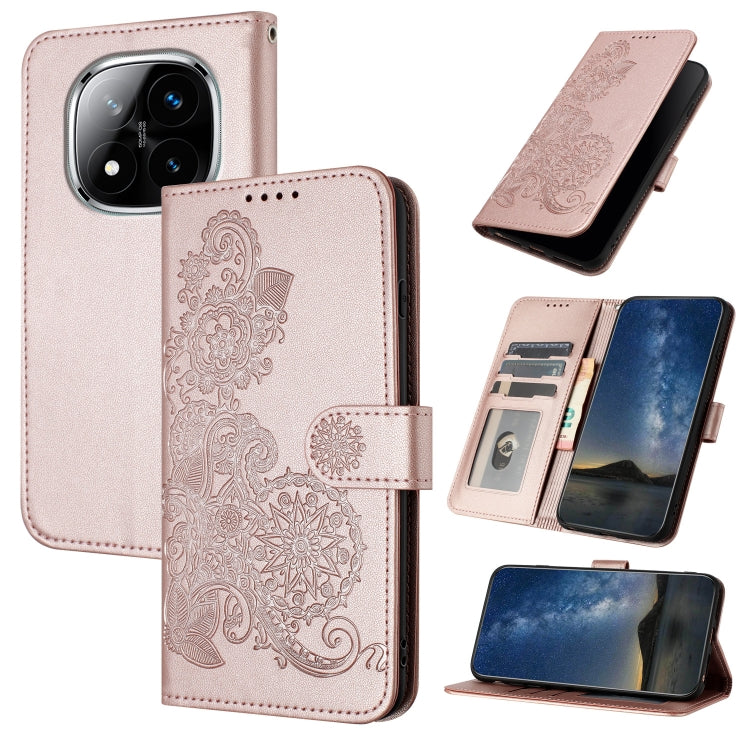 Datura Flower Embossed Flip Leather Phone Case, For Redmi Note 14 4G 163.25mm, For Redmi Note 14 5G, For Redmi Note 14 Pro+ 5G