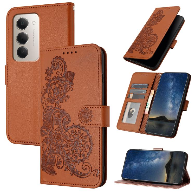Datura Flower Embossed Flip Leather Phone Case, For Redmi 15 5G Global / 15 4G SEA 169.5mm, For Redmi 15 5G / 4G EU 171mm, For Redmi Turbo 4 Pro / Poco F7