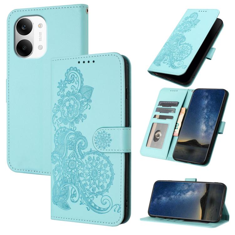 Datura Flower Embossed Flip Leather Phone Case, For Redmi A7 Pro 171mm / Poco C85x 5G, For Redmi Turbo 5 Max / Poco X8 Pro Max, For Redmi Turbo 5 5G / Poco X8 Pro 5G