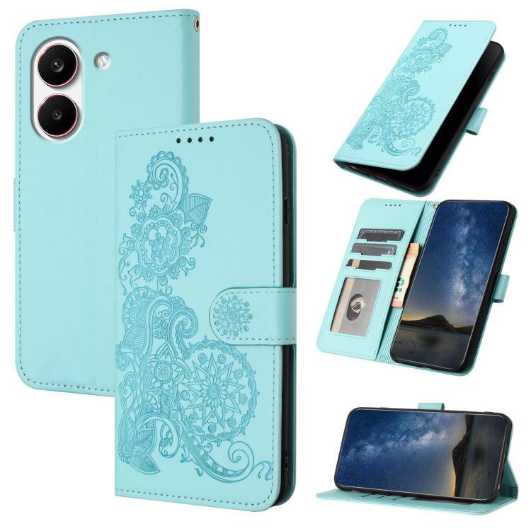 Datura Flower Embossed Flip Leather Phone Case, For Redmi A7 Pro 171mm / Poco C85x 5G, For Redmi Turbo 5 Max / Poco X8 Pro Max, For Redmi Turbo 5 5G / Poco X8 Pro 5G