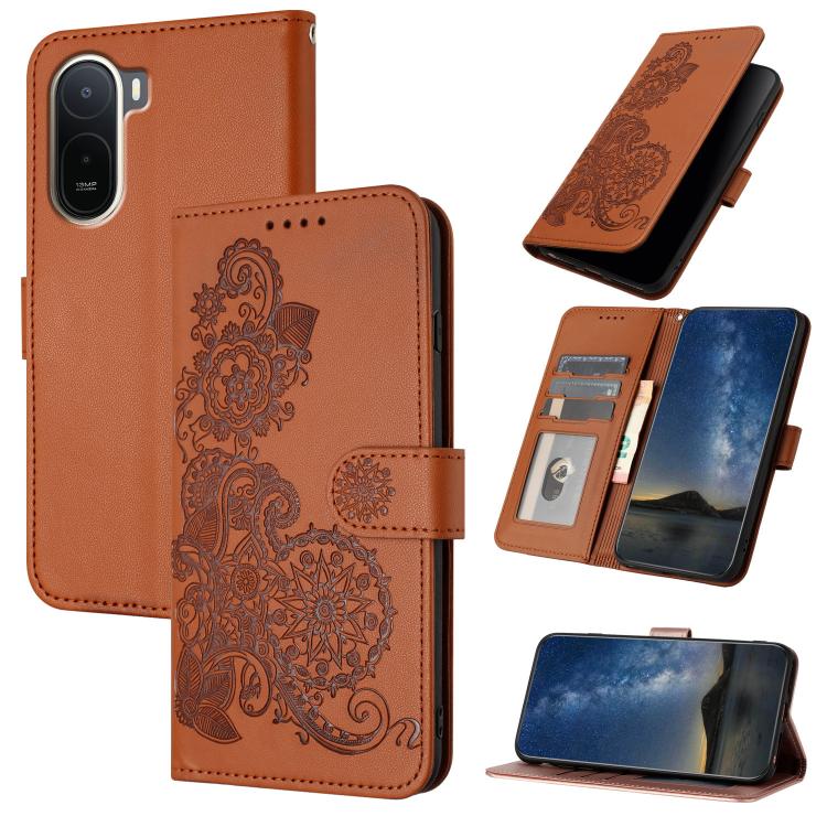 Datura Flower Embossed Flip Leather Phone Case, For Redmi A7 Pro 171mm / Poco C85x 5G, For Redmi Turbo 5 Max / Poco X8 Pro Max, For Redmi Turbo 5 5G / Poco X8 Pro 5G