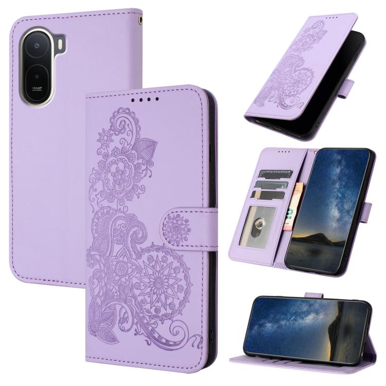 Datura Flower Embossed Flip Leather Phone Case, For Redmi A7 Pro 171mm / Poco C85x 5G, For Redmi Turbo 5 Max / Poco X8 Pro Max, For Redmi Turbo 5 5G / Poco X8 Pro 5G