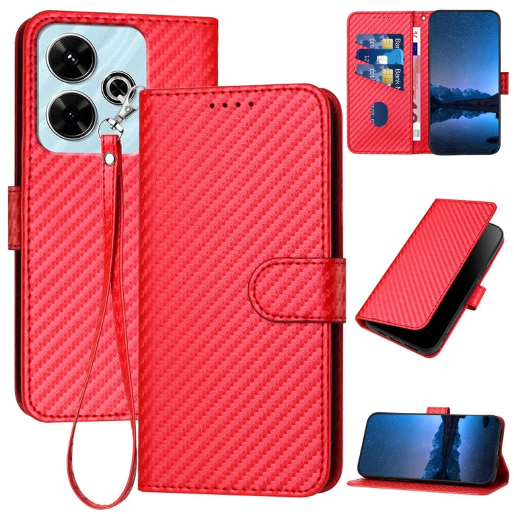YX0070 Carbon Fiber Buckle Leather Phone Case with Lanyard, For Redmi 13 4G, For Redmi Turbo 3 / Xiaomi Poco F6, For Redmi Note 13R Pro / Xiaomi Poco X6 Neo