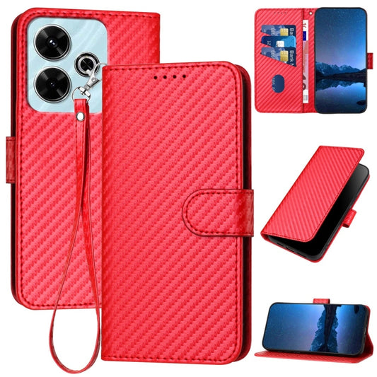 YX0070 Carbon Fiber Buckle Leather Phone Case with Lanyard, For Redmi 13 4G, For Redmi Turbo 3 / Xiaomi Poco F6, For Redmi Note 13R Pro / Xiaomi Poco X6 Neo