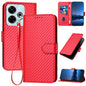 YX0070 Carbon Fiber Buckle Leather Phone Case with Lanyard, For Redmi 13 4G, For Redmi Turbo 3 / Xiaomi Poco F6, For Redmi Note 13R Pro / Xiaomi Poco X6 Neo