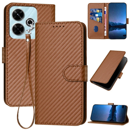 YX0070 Carbon Fiber Buckle Leather Phone Case with Lanyard, For Redmi 13 4G, For Redmi Turbo 3 / Xiaomi Poco F6, For Redmi Note 13R Pro / Xiaomi Poco X6 Neo