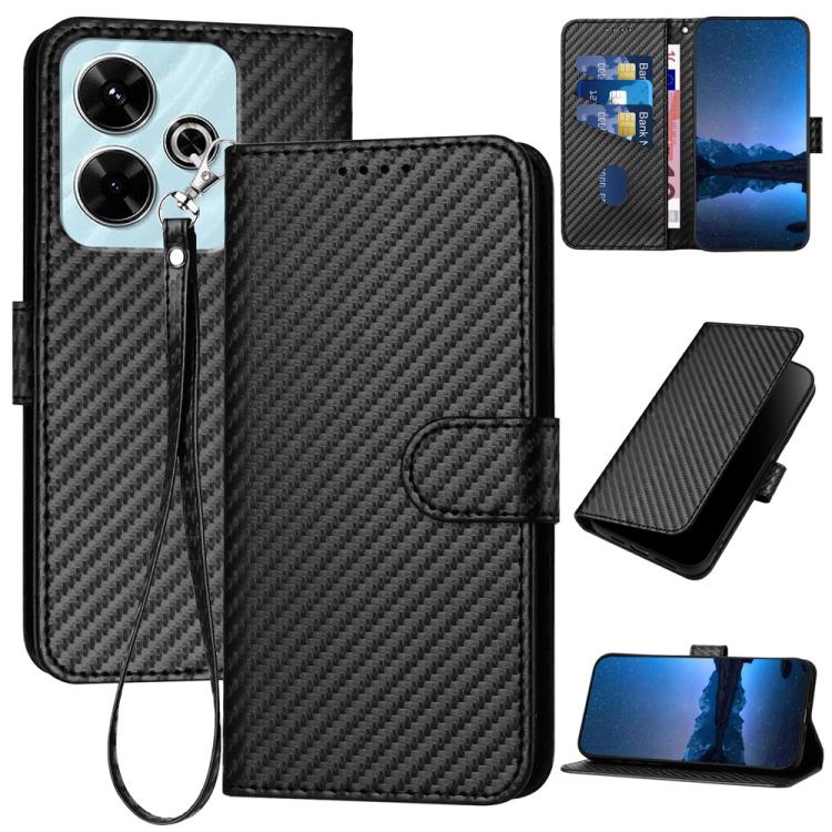 YX0070 Carbon Fiber Buckle Leather Phone Case with Lanyard, For Redmi Note 14 Pro 5G, For Redmi 13 4G, For Redmi Turbo 3 / Poco F6