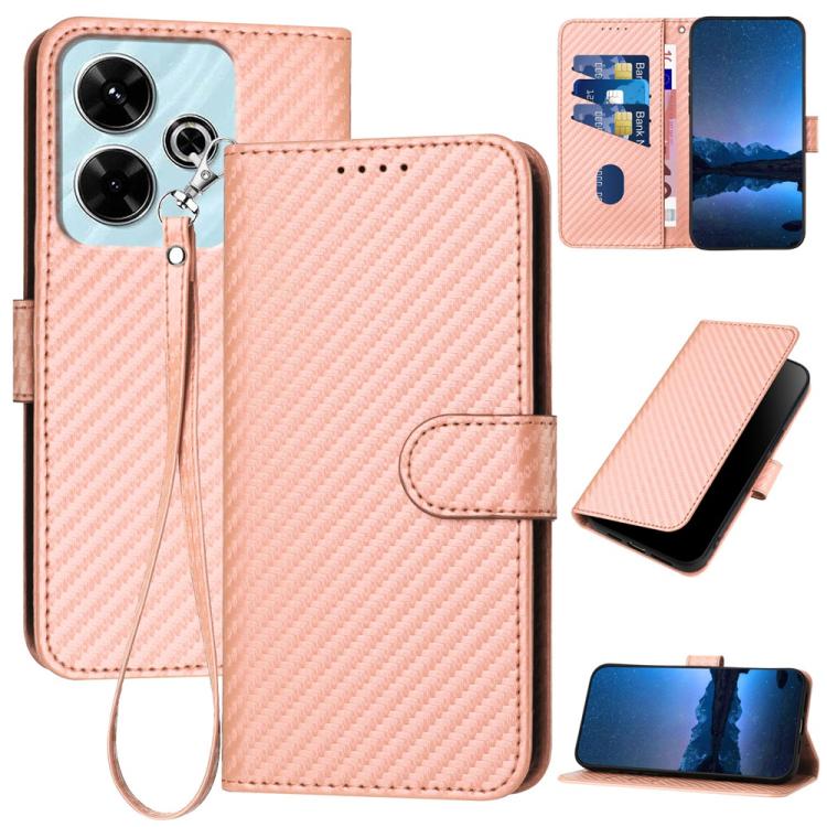 YX0070 Carbon Fiber Buckle Leather Phone Case with Lanyard, For Redmi Note 14 Pro 5G, For Redmi 13 4G, For Redmi Turbo 3 / Poco F6