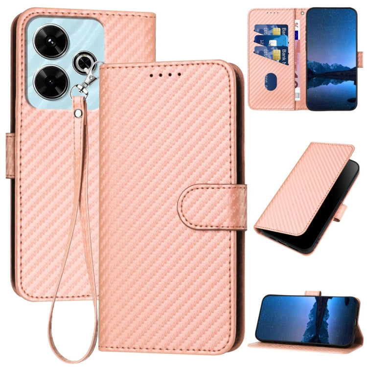 YX0070 Carbon Fiber Buckle Leather Phone Case with Lanyard, For Redmi 13 4G, For Redmi Turbo 3 / Xiaomi Poco F6, For Redmi Note 13R Pro / Xiaomi Poco X6 Neo