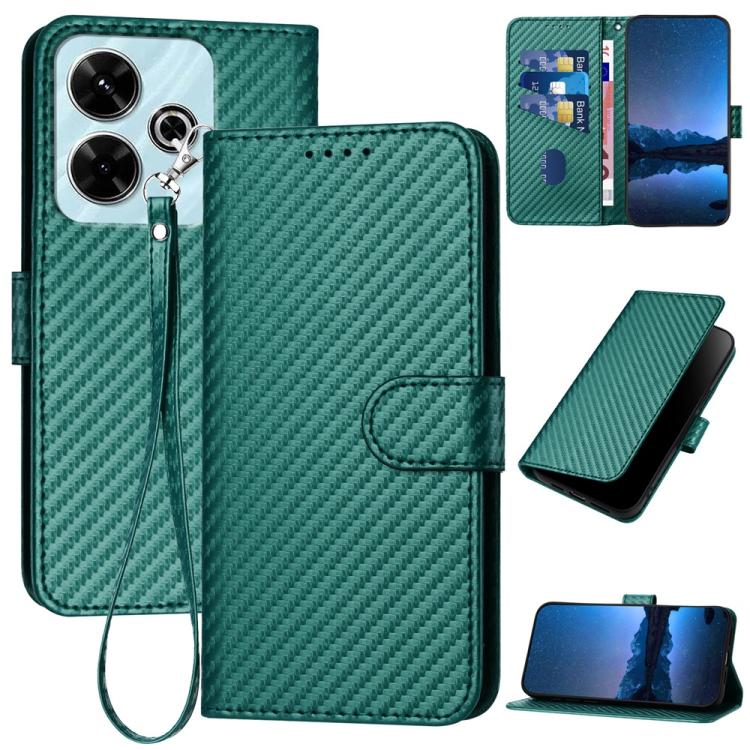 YX0070 Carbon Fiber Buckle Leather Phone Case with Lanyard, For Redmi Note 14 Pro 5G, For Redmi 13 4G, For Redmi Turbo 3 / Poco F6