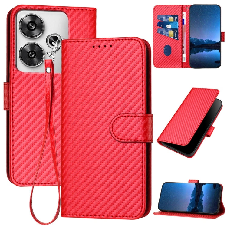 YX0070 Carbon Fiber Buckle Leather Phone Case with Lanyard, For Redmi 13 4G, For Redmi Turbo 3 / Xiaomi Poco F6, For Redmi Note 13R Pro / Xiaomi Poco X6 Neo