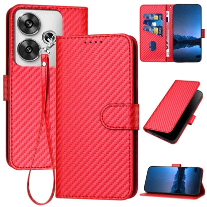 YX0070 Carbon Fiber Buckle Leather Phone Case with Lanyard, For Redmi 13 4G, For Redmi Turbo 3 / Xiaomi Poco F6, For Redmi Note 13R Pro / Xiaomi Poco X6 Neo